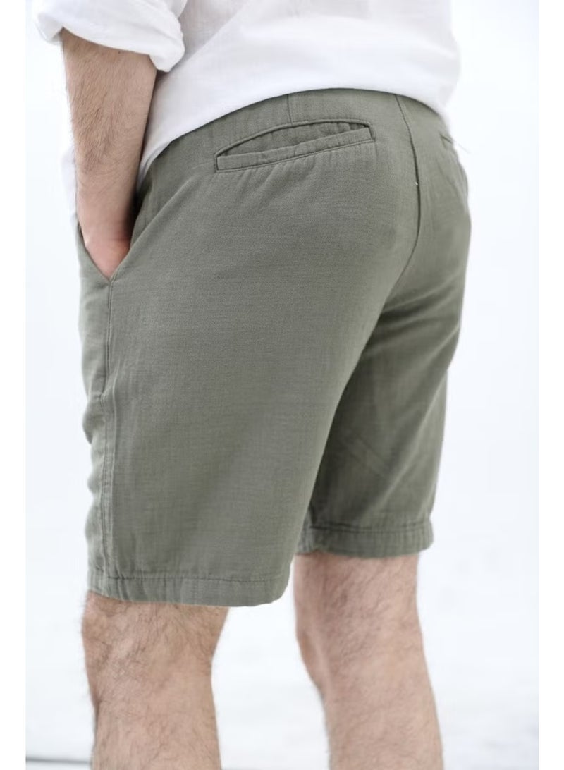 Cool Tarz Cool Style Men's Khaki Musli Laced Linen Shorts - Image 2
